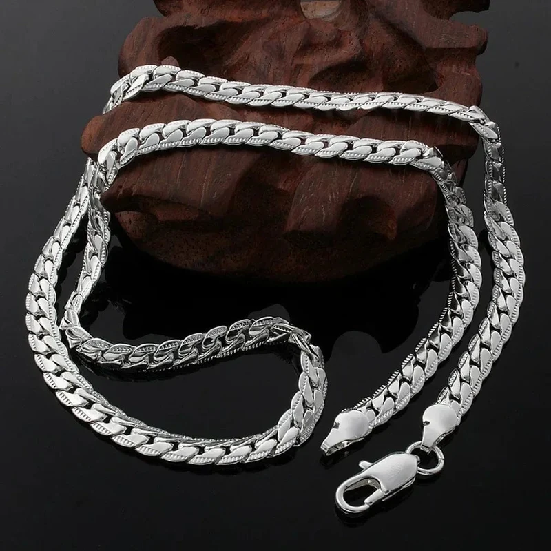 Schöne 925 Sterling Silber 6MM volle seitliche Kette Halskette für Frauen Männer Mode Schmuck Sets Hochzeitsgeschenk