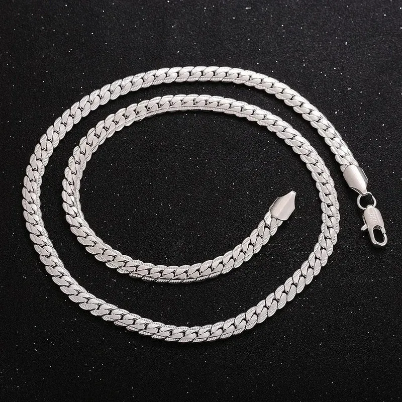 Schöne 925 Sterling Silber 6MM volle seitliche Kette Halskette für Frauen Männer Mode Schmuck Sets Hochzeitsgeschenk
