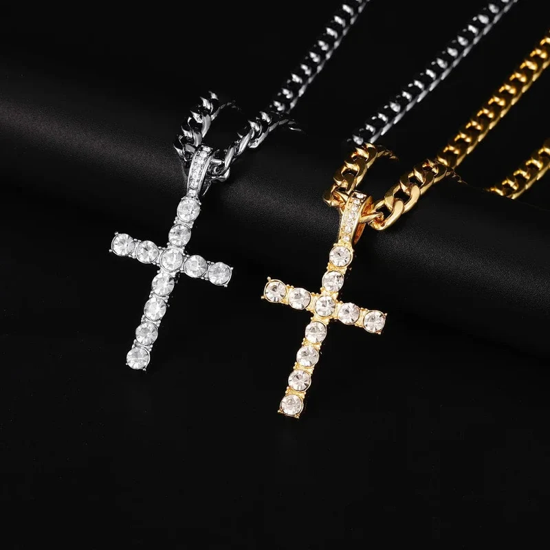 Männer Frauen Hip Hop Kreuz Anhänger Halskette mit 4mm Zirkon Tennis Kette Iced Out Exquisite Bling Schmuck Mode Trendy Kreative