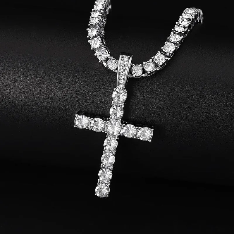 Männer Frauen Hip Hop Kreuz Anhänger Halskette mit 4mm Zirkon Tennis Kette Iced Out Exquisite Bling Schmuck Mode Trendy Kreative