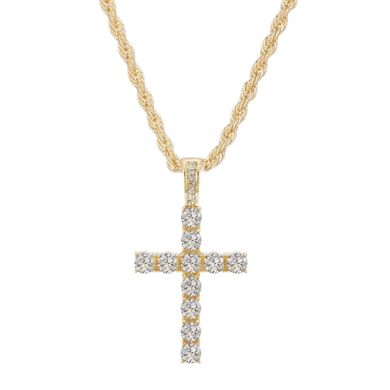 Männer Frauen Hip Hop Kreuz Anhänger Halskette mit 4mm Zirkon Tennis Kette Iced Out Exquisite Bling Schmuck Mode Trendy Kreative