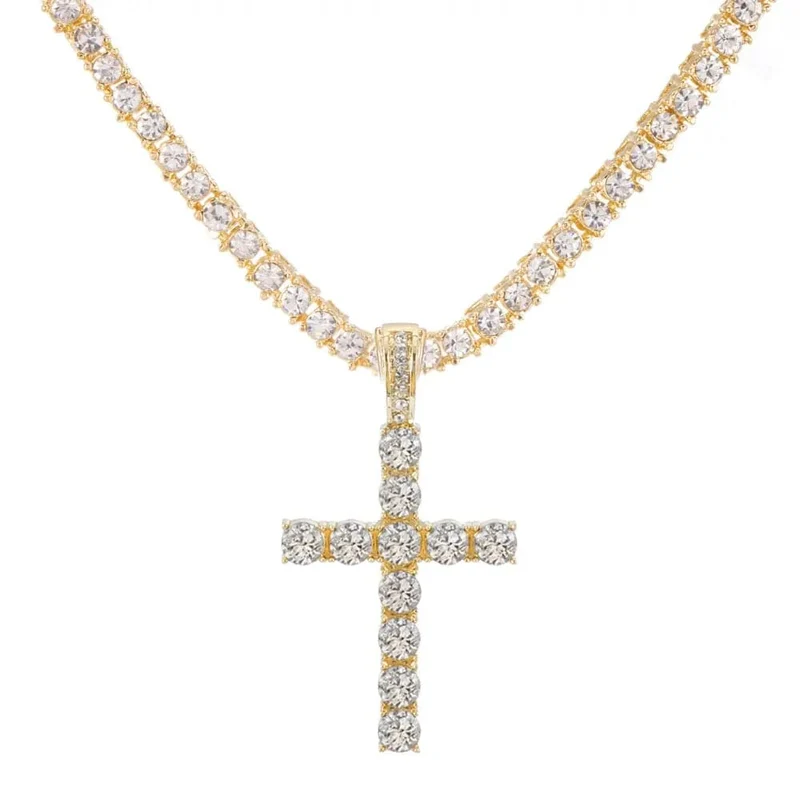 Männer Frauen Hip Hop Kreuz Anhänger Halskette mit 4mm Zirkon Tennis Kette Iced Out Exquisite Bling Schmuck Mode Trendy Kreative