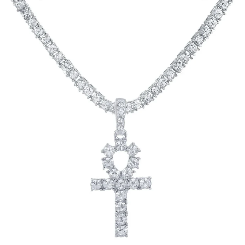 Männer Frauen Hip Hop Kreuz Anhänger Halskette mit 4mm Zirkon Tennis Kette Iced Out Exquisite Bling Schmuck Mode Trendy Kreative