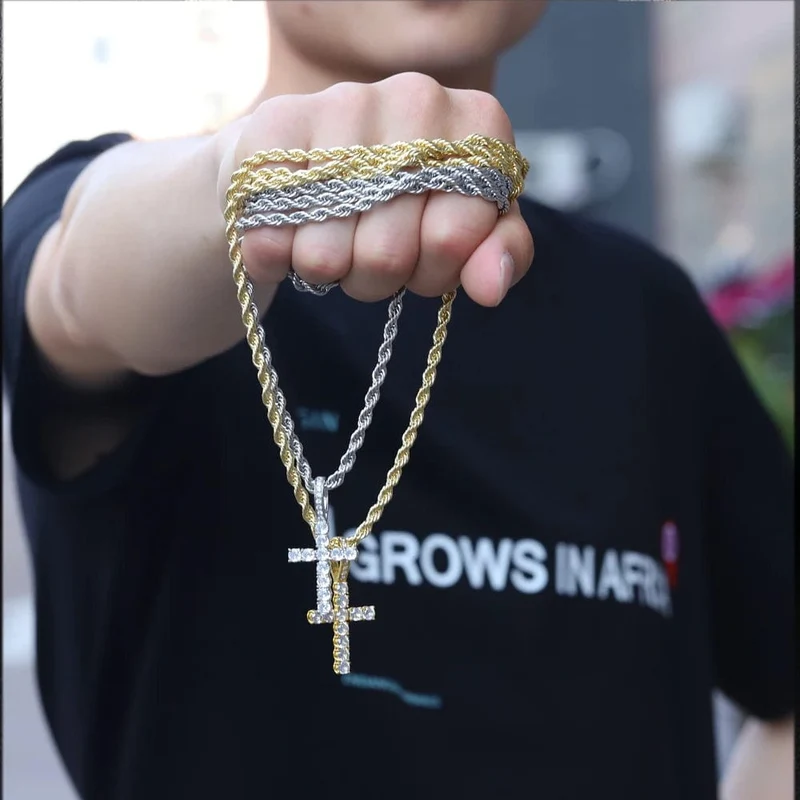 Männer Frauen Hip Hop Kreuz Anhänger Halskette mit 4mm Zirkon Tennis Kette Iced Out Exquisite Bling Schmuck Mode Trendy Kreative
