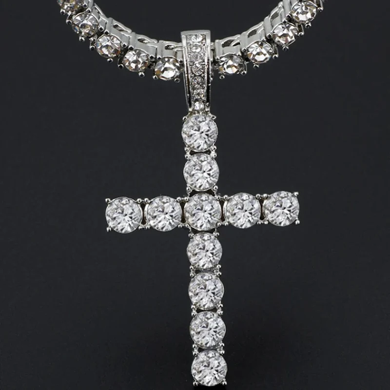 Männer Frauen Hip Hop Kreuz Anhänger Halskette mit 4mm Zirkon Tennis Kette Iced Out Exquisite Bling Schmuck Mode Trendy Kreative
