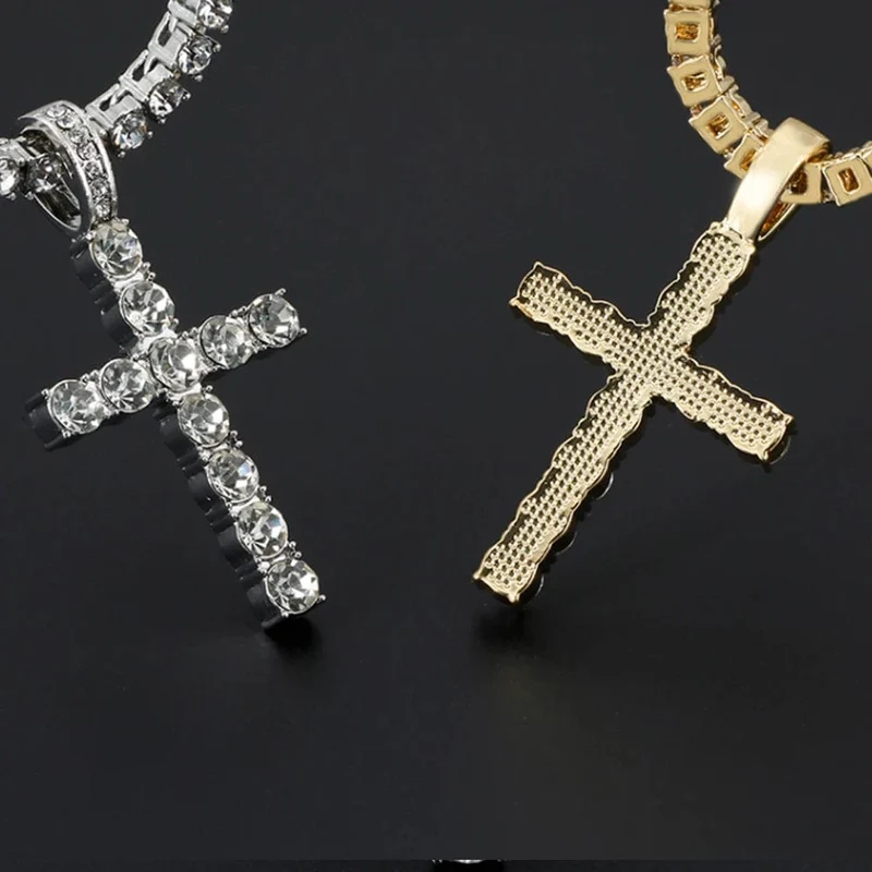 Männer Frauen Hip Hop Kreuz Anhänger Halskette mit 4mm Zirkon Tennis Kette Iced Out Exquisite Bling Schmuck Mode Trendy Kreative