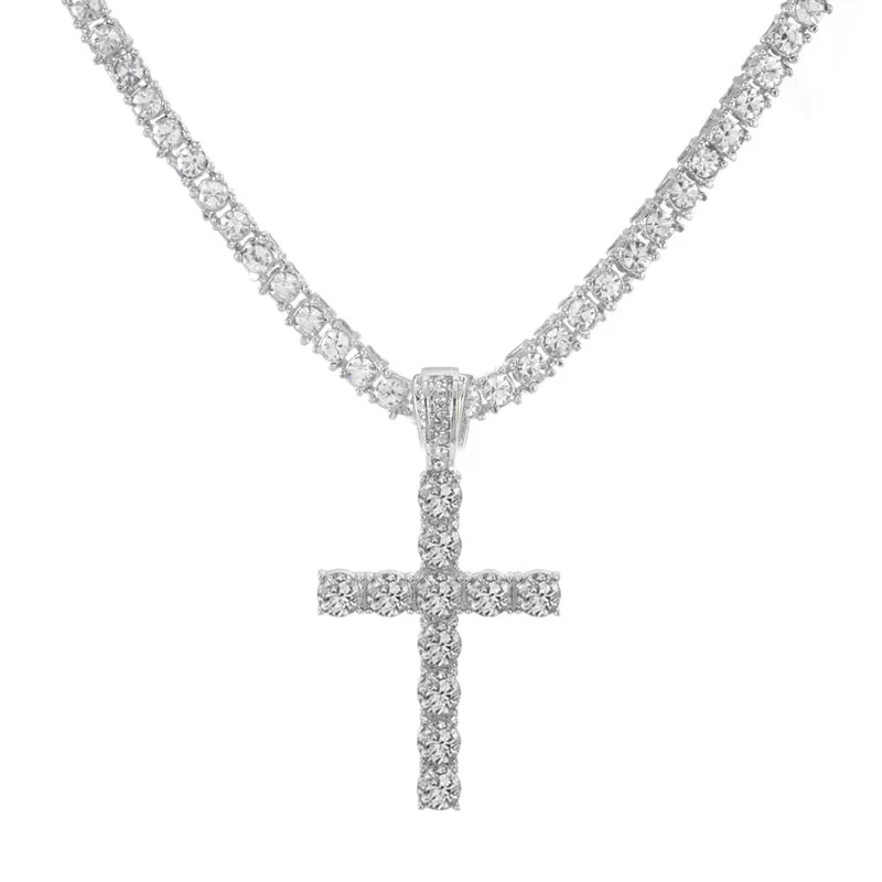 Männer Frauen Hip Hop Kreuz Anhänger Halskette mit 4mm Zirkon Tennis Kette Iced Out Exquisite Bling Schmuck Mode Trendy Kreative