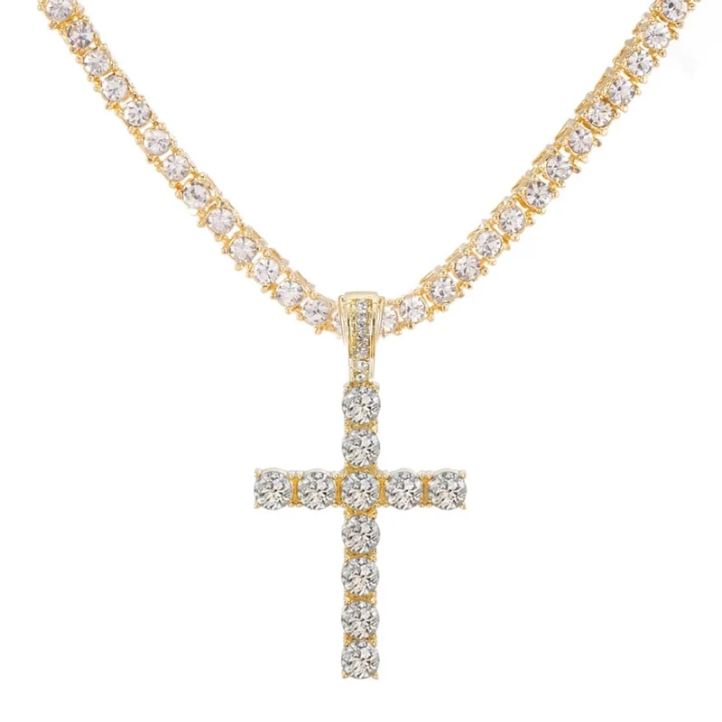 Männer Frauen Hip Hop Kreuz Anhänger Halskette mit 4mm Zirkon Tennis Kette Iced Out Exquisite Bling Schmuck Mode Trendy Kreative