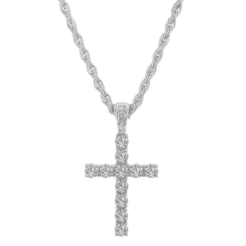 Männer Frauen Hip Hop Kreuz Anhänger Halskette mit 4mm Zirkon Tennis Kette Iced Out Exquisite Bling Schmuck Mode Trendy Kreative