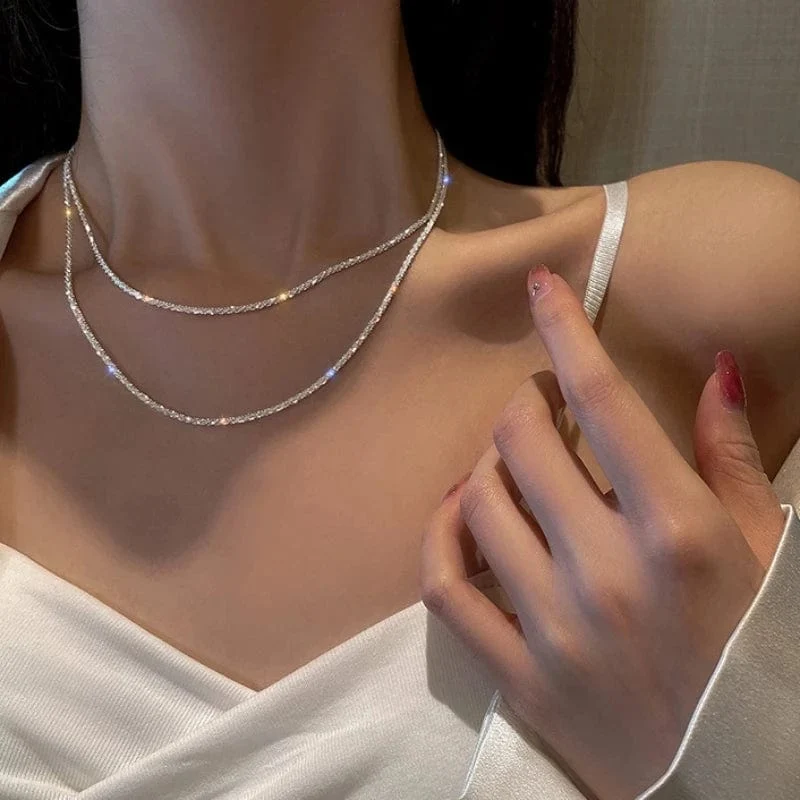 Beliebte funkelnde Halskette für Frauen Schlüsselbein Kette Halsband Modeschmuck Hochzeit Party Geburtstagsgeschenk