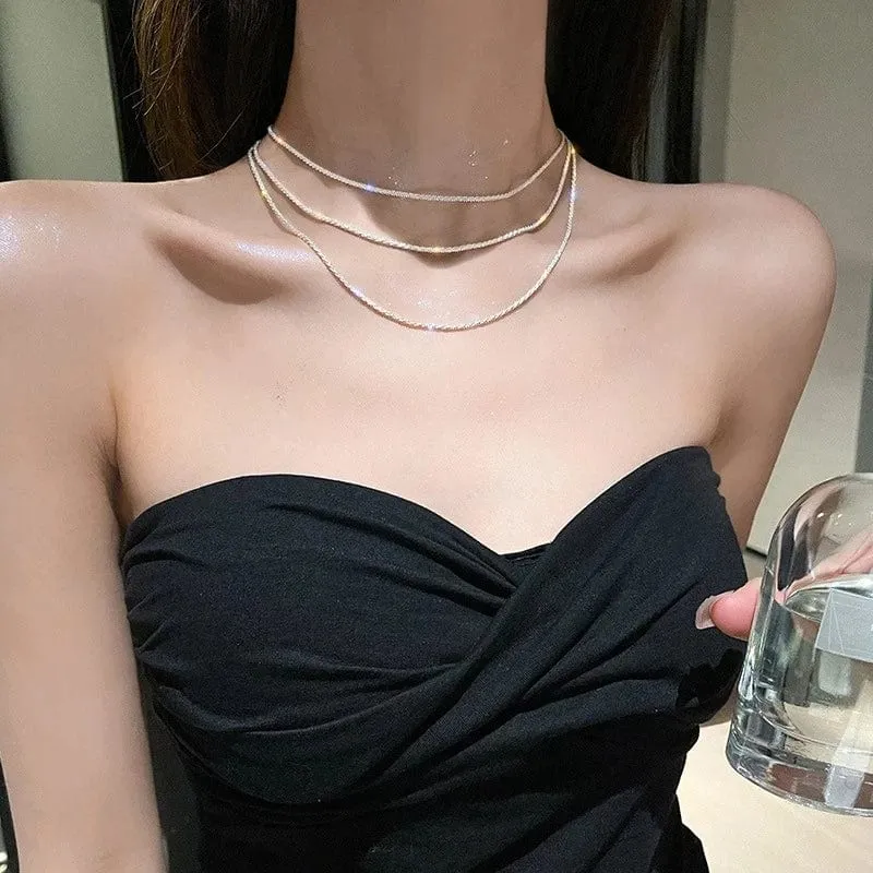 Beliebte funkelnde Halskette für Frauen Schlüsselbein Kette Halsband Modeschmuck Hochzeit Party Geburtstagsgeschenk