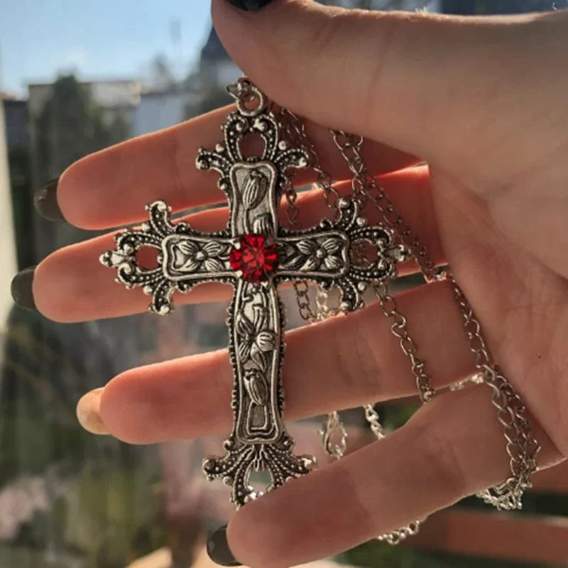 Y2K Punk Kristall Große Kreuz Anhänger Halsketten für Frauen Männer Gothic Unregelmäßige Kreuz Schlüsselbein Kette Halsketten Ästhetischen Schmuck