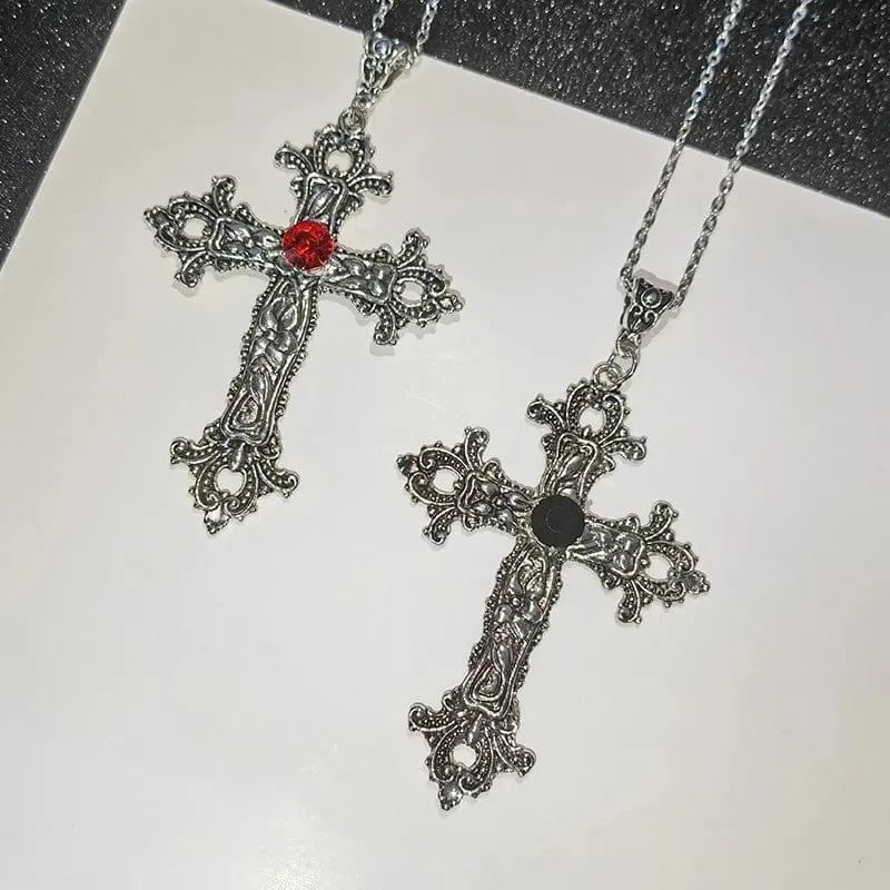 Y2K Punk Kristall Große Kreuz Anhänger Halsketten für Frauen Männer Gothic Unregelmäßige Kreuz Schlüsselbein Kette Halsketten Ästhetischen Schmuck