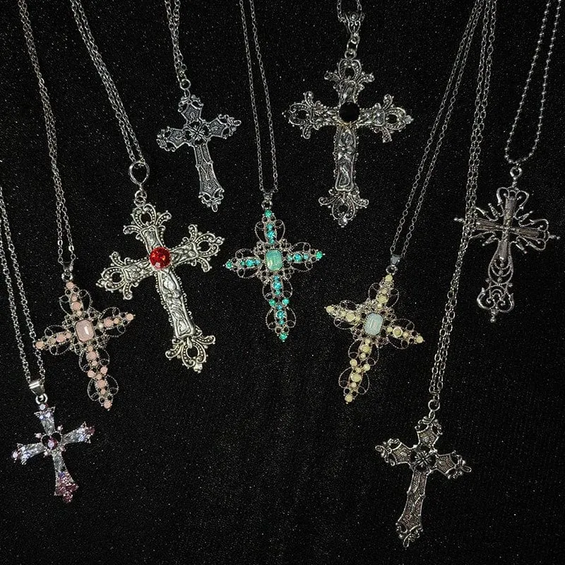 Y2K Punk Kristall Große Kreuz Anhänger Halsketten für Frauen Männer Gothic Unregelmäßige Kreuz Schlüsselbein Kette Halsketten Ästhetischen Schmuck