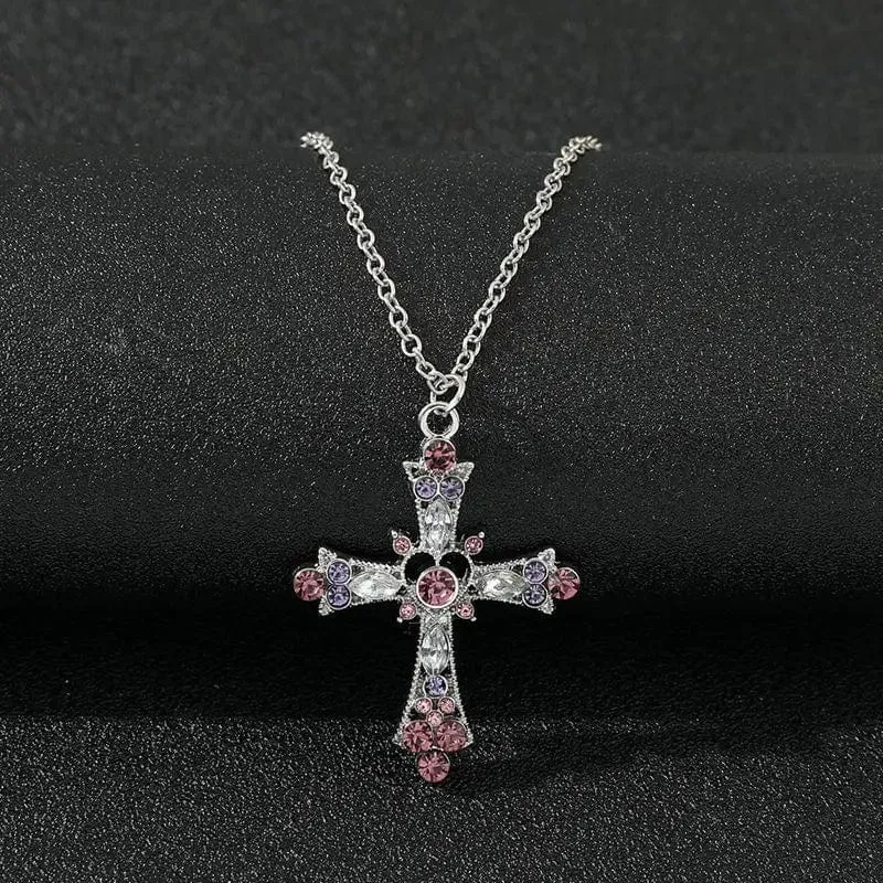 Y2K Punk Kristall Große Kreuz Anhänger Halsketten für Frauen Männer Gothic Unregelmäßige Kreuz Schlüsselbein Kette Halsketten Ästhetischen Schmuck
