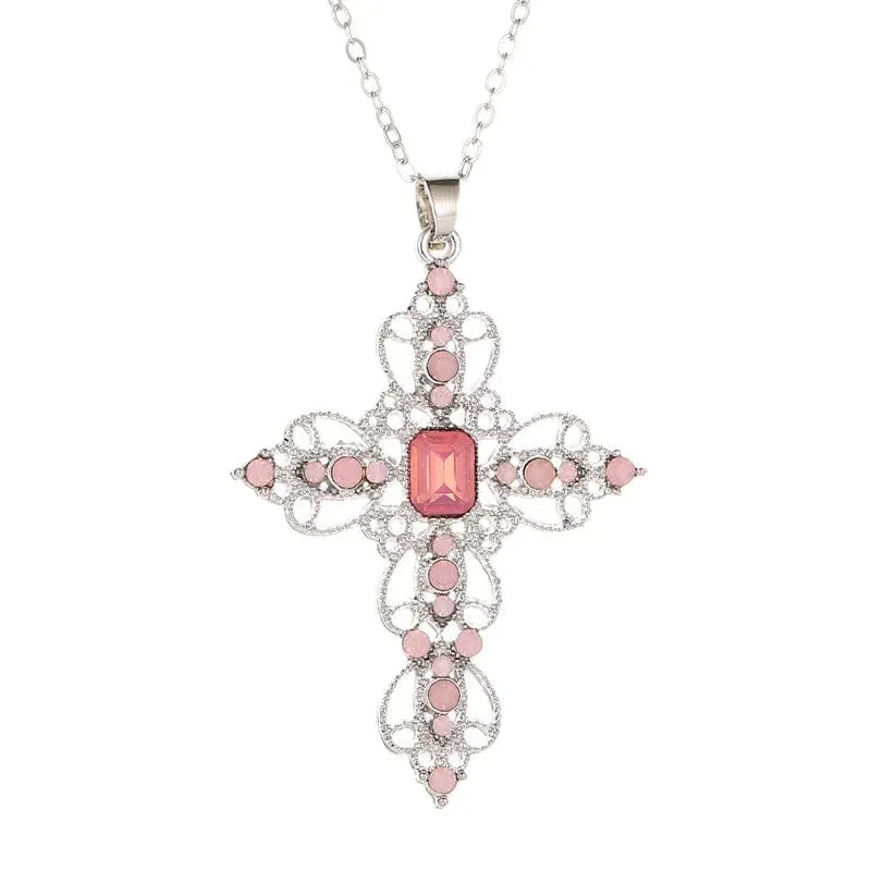 Y2K Punk Kristall Große Kreuz Anhänger Halsketten für Frauen Männer Gothic Unregelmäßige Kreuz Schlüsselbein Kette Halsketten Ästhetischen Schmuck