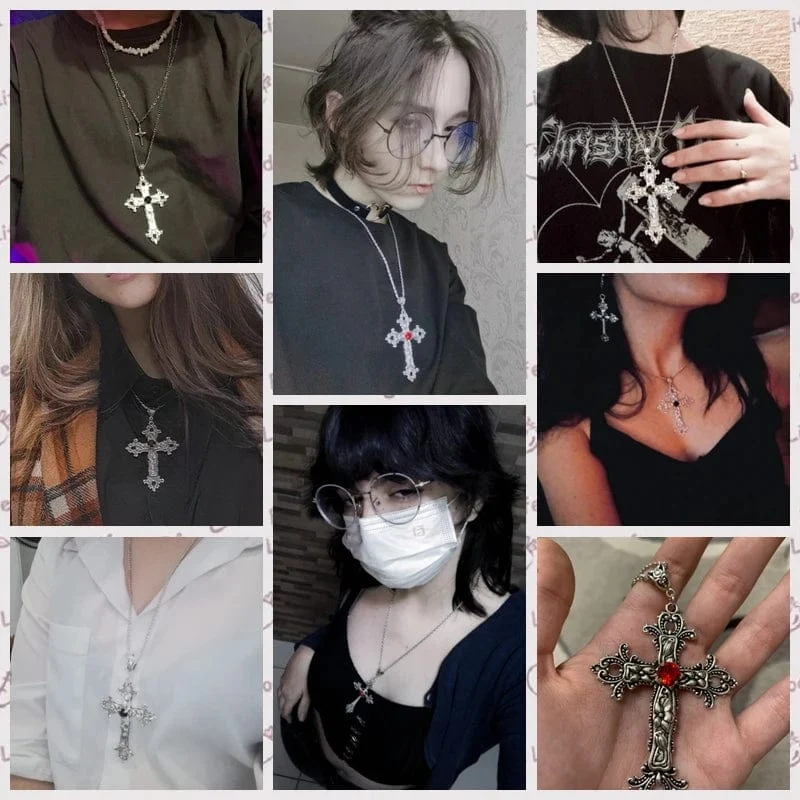 Y2K Punk Kristall Große Kreuz Anhänger Halsketten für Frauen Männer Gothic Unregelmäßige Kreuz Schlüsselbein Kette Halsketten Ästhetischen Schmuck