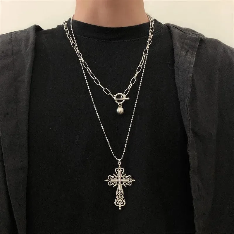 Y2K Punk Kristall Große Kreuz Anhänger Halsketten für Frauen Männer Gothic Unregelmäßige Kreuz Schlüsselbein Kette Halsketten Ästhetischen Schmuck