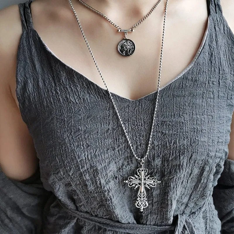 Y2K Punk Kristall Große Kreuz Anhänger Halsketten für Frauen Männer Gothic Unregelmäßige Kreuz Schlüsselbein Kette Halsketten Ästhetischen Schmuck