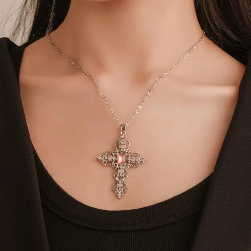 Y2K Punk Kristall Große Kreuz Anhänger Halsketten für Frauen Männer Gothic Unregelmäßige Kreuz Schlüsselbein Kette Halsketten Ästhetischen Schmuck