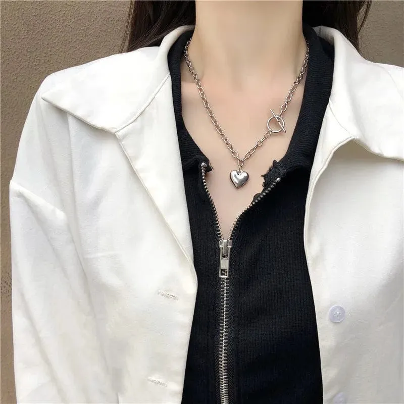 Vintage Liebe Herz Anhänger Halskette für Frauen Trend Ästhetischen Gold Farbe Metall Kette Kragen Choker Party Schmuck Geburtstag Geschenke