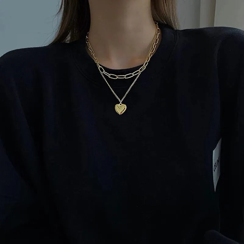Vintage Liebe Herz Anhänger Halskette für Frauen Trend Ästhetischen Gold Farbe Metall Kette Kragen Choker Party Schmuck Geburtstag Geschenke