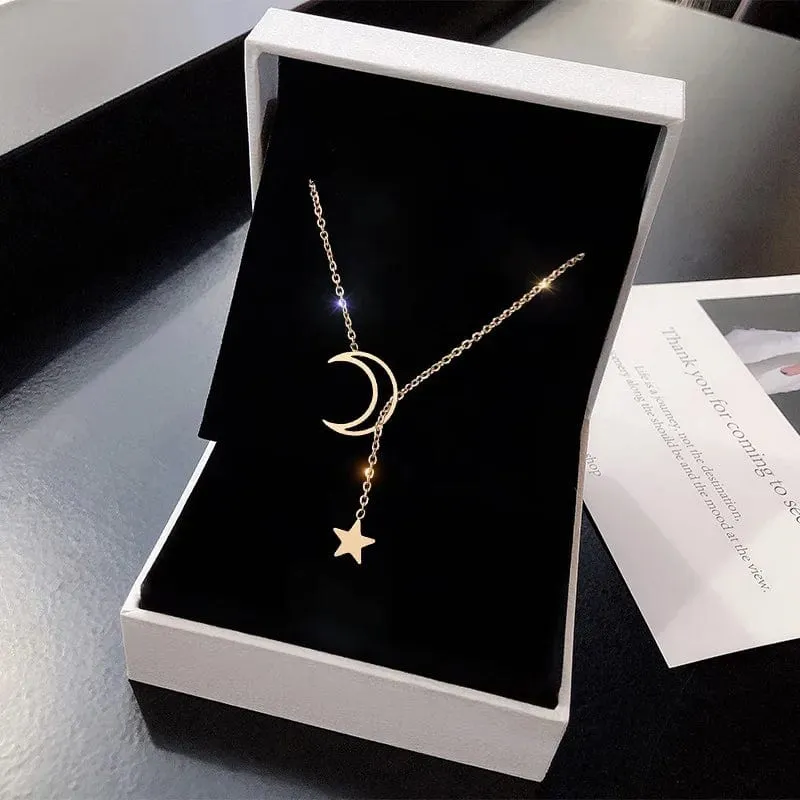 Neue Einfache Mond Stern Anhänger Choker Halskette Einfache Gold Farbe Legierung Charme Kette Collares Halskette Für Frauen Partei Schmuck