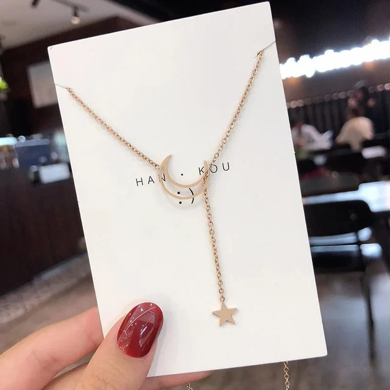 Neue Einfache Mond Stern Anhänger Choker Halskette Einfache Gold Farbe Legierung Charme Kette Collares Halskette Für Frauen Partei Schmuck