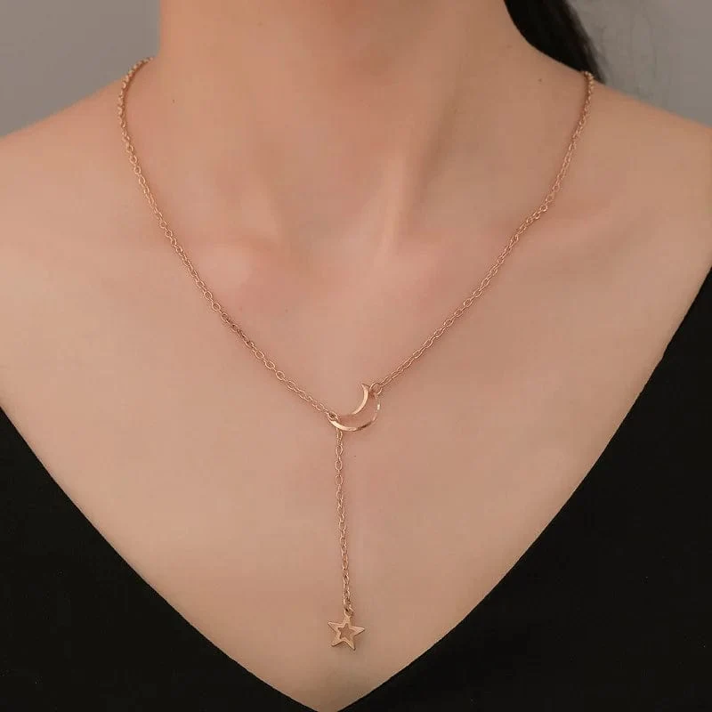 Neue Einfache Mond Stern Anhänger Choker Halskette Einfache Gold Farbe Legierung Charme Kette Collares Halskette Für Frauen Partei Schmuck