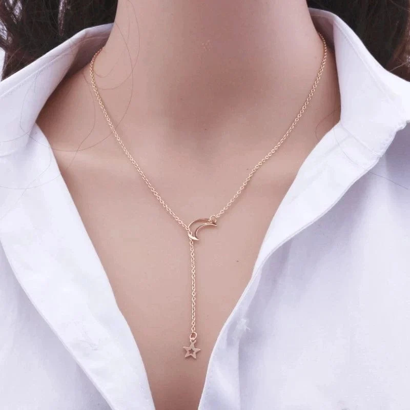Neue Einfache Mond Stern Anhänger Choker Halskette Einfache Gold Farbe Legierung Charme Kette Collares Halskette Für Frauen Partei Schmuck