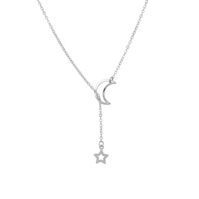 Neue Einfache Mond Stern Anhänger Choker Halskette Einfache Gold Farbe Legierung Charme Kette Collares Halskette Für Frauen Partei Schmuck