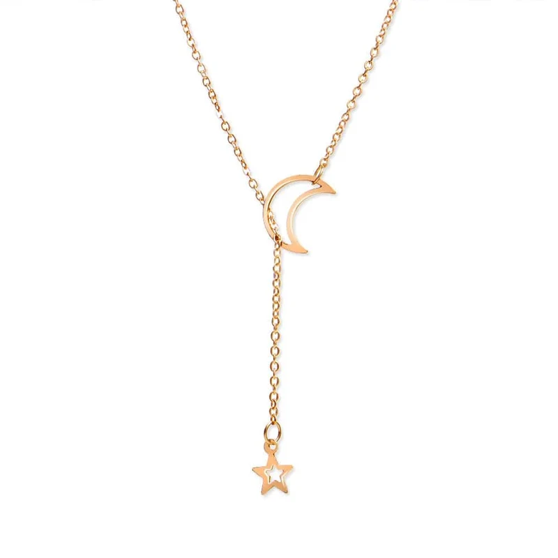Neue Einfache Mond Stern Anhänger Choker Halskette Einfache Gold Farbe Legierung Charme Kette Collares Halskette Für Frauen Partei Schmuck