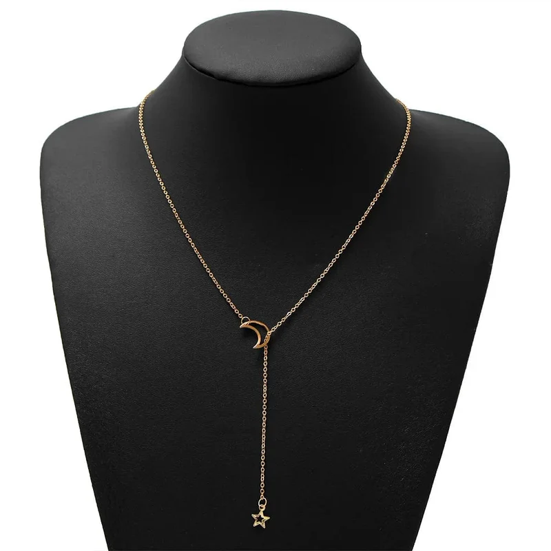 Neue Einfache Mond Stern Anhänger Choker Halskette Einfache Gold Farbe Legierung Charme Kette Collares Halskette Für Frauen Partei Schmuck