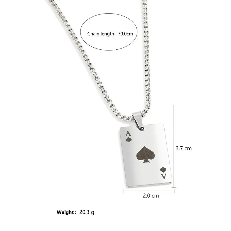 2-teiliges Set Hip Hop Statement Edelstahl Pokerkarte Pik-Ass Halskette für Frauen Männer Anhänger Kette Spielkarten Schmuck