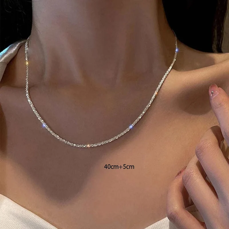 Silber Farbe Funkelnde Halskette Für Frauen Trendy Schlüsselbein Kette Choker Mädchen Koreanische Hochzeit Partei Schmuck Zubehör