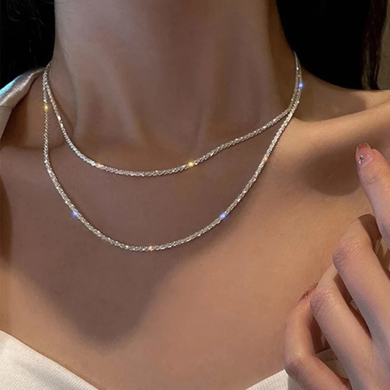 Silber Farbe Funkelnde Halskette Für Frauen Trendy Schlüsselbein Kette Choker Mädchen Koreanische Hochzeit Partei Schmuck Zubehör