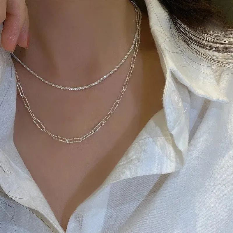 Silber Farbe Funkelnde Halskette Für Frauen Trendy Schlüsselbein Kette Choker Mädchen Koreanische Hochzeit Partei Schmuck Zubehör