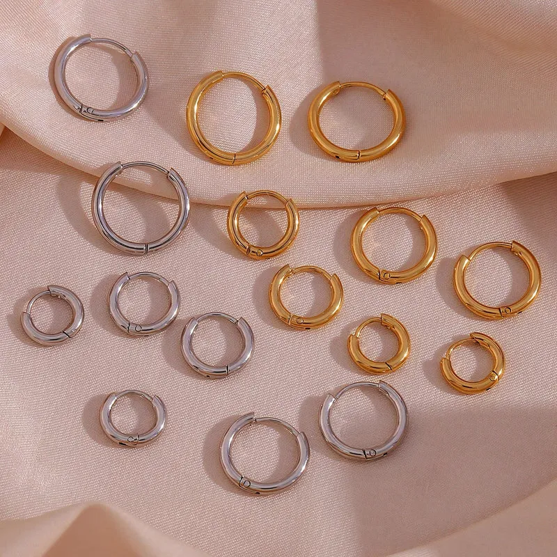 4 Paar 8/10/12/14 mm Edelstahl-Rundcreolen für Damen, kleine Ohrring-Schlaufen
