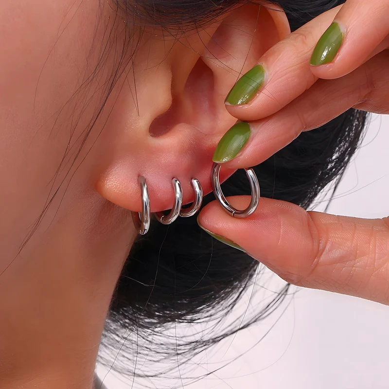 4 Paar 8/10/12/14 mm Edelstahl-Rundcreolen für Damen, kleine Ohrring-Schlaufen