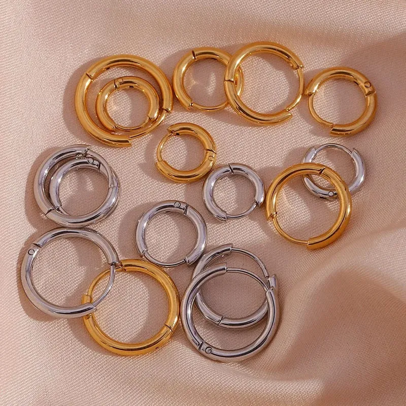 4 Paar 8/10/12/14 mm Edelstahl-Rundcreolen für Damen, kleine Ohrring-Schlaufen