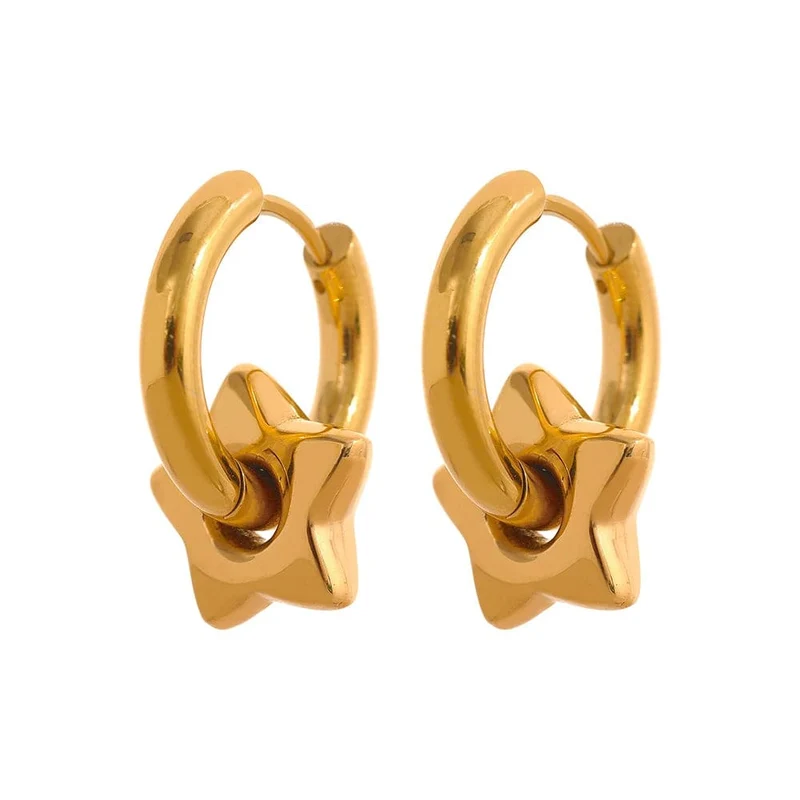 Yhpup Creolen mit Stern-/Mond-/Herz-Anhänger, 18 Karat vergoldet, trendiger, wasserdichter Edelstahl, modischer Charm-Schmuck