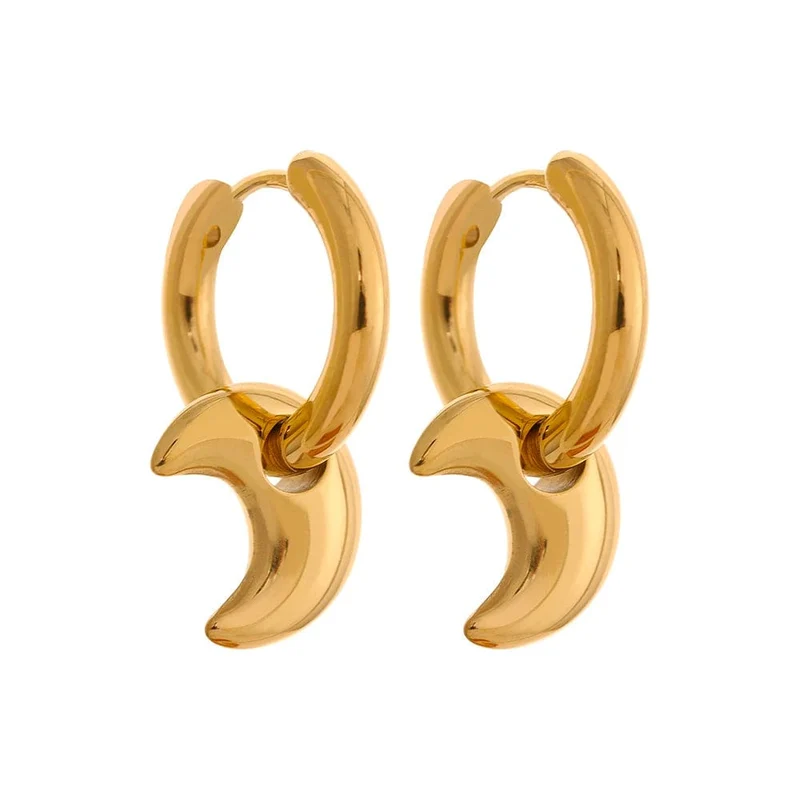 Yhpup Creolen mit Stern-/Mond-/Herz-Anhänger, 18 Karat vergoldet, trendiger, wasserdichter Edelstahl, modischer Charm-Schmuck