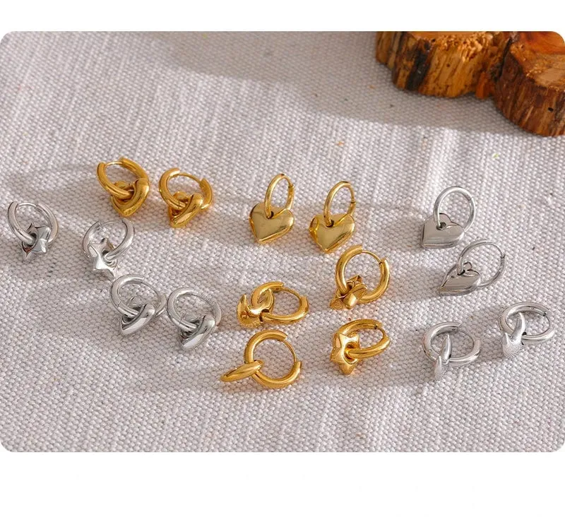 Yhpup Creolen mit Stern-/Mond-/Herz-Anhänger, 18 Karat vergoldet, trendiger, wasserdichter Edelstahl, modischer Charm-Schmuck