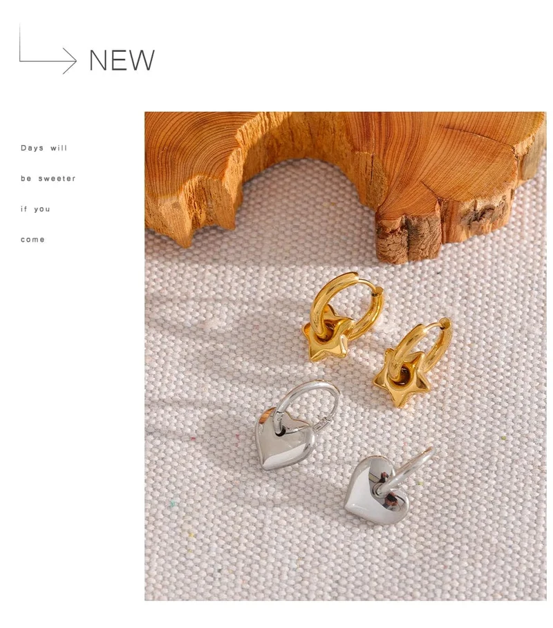 Yhpup Creolen mit Stern-/Mond-/Herz-Anhänger, 18 Karat vergoldet, trendiger, wasserdichter Edelstahl, modischer Charm-Schmuck
