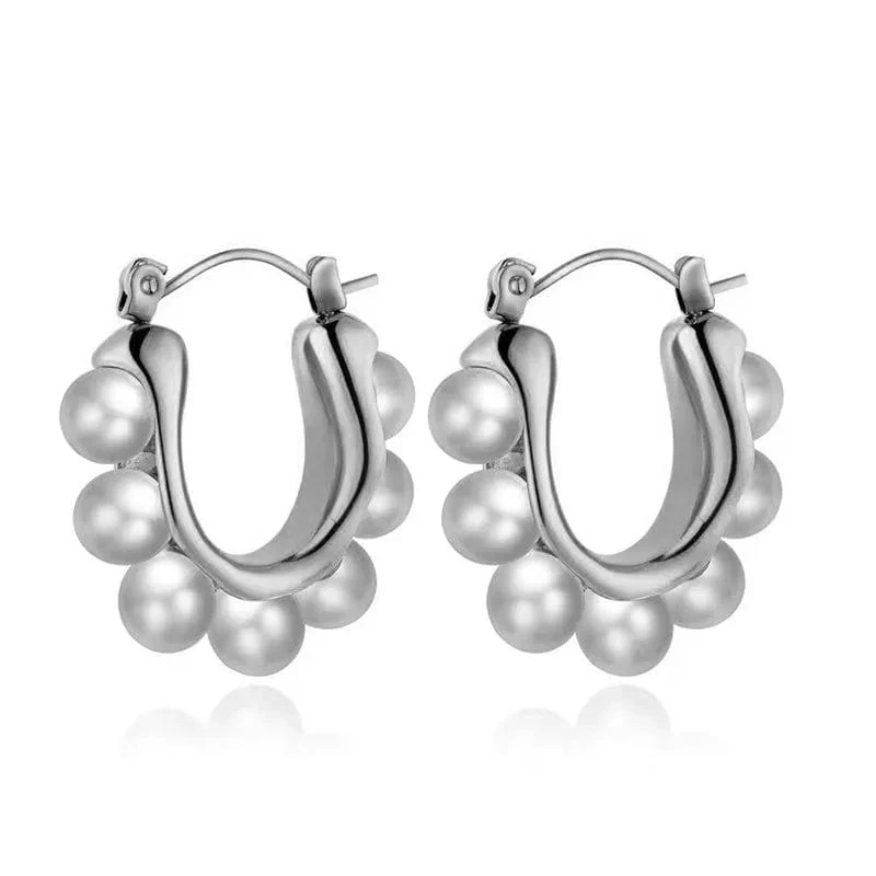 OIMG 316L Edelstahl vergoldet Temperament wunderschöne Imitationsperle Creolen für Frauen Weihnachtsgeschenk wasserdicht