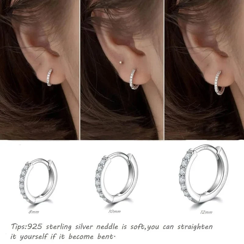Kleine Creolen aus 925er Sterlingsilber mit Zirkonia, Huggie-Ohrring, 14 Karat vergoldet, Knorpelpiercing, Ohrmanschette, winzige Ohrringe für Damen und Herren