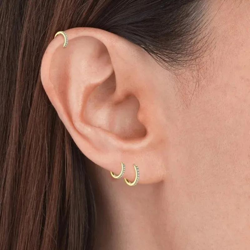 Kleine Creolen aus 925er Sterlingsilber mit Zirkonia, Huggie-Ohrring, 14 Karat vergoldet, Knorpelpiercing, Ohrmanschette, winzige Ohrringe für Damen und Herren