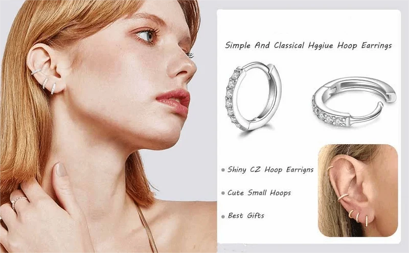 Kleine Creolen aus 925er Sterlingsilber mit Zirkonia, Huggie-Ohrring, 14 Karat vergoldet, Knorpelpiercing, Ohrmanschette, winzige Ohrringe für Damen und Herren