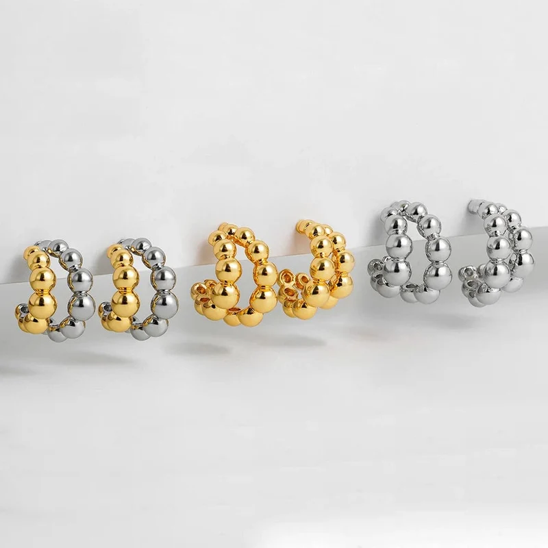 3 Paar/Set zierliche goldfarbene geometrische Kreis-Kleine Creolen für Frauen Statement-Perlen Twist Huggie Ohrring Modeschmuck