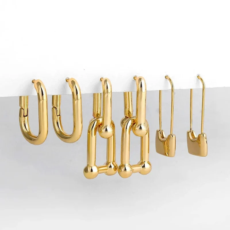 3 Paar/Set zierliche goldfarbene geometrische Kreis-Kleine Creolen für Frauen Statement-Perlen Twist Huggie Ohrring Modeschmuck